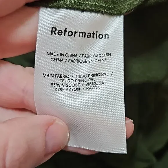 Reformation Womens Green mini dress long sleeves size 6 peasant cottage boho - Picture 6 of 10